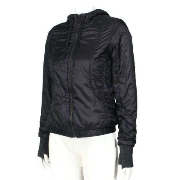 LULULEMON Lightly Padded Full Zip Black Hooded Jacket sz 4 /457 - Picture 2 of 8